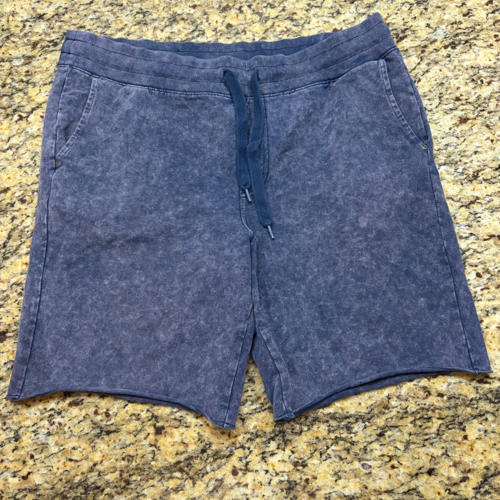 Mossimo Supply Co Mens Blue Acid Wash Knit Shorts Drawstring Raw Hem Large